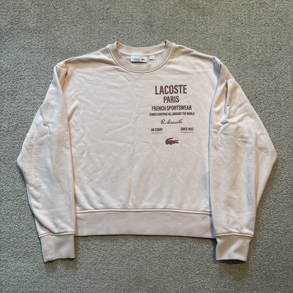 Lacoste Women’s Pink Pleated Crocodile Logo Graphic Sweatshirt Crewneck Size 36
